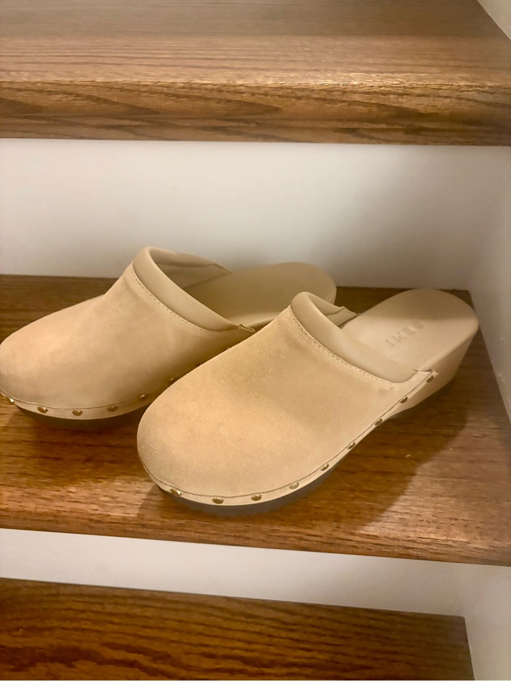 M. Gemi Beige Slip-On Studded Clogs for Women
